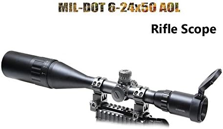 Vivpike Hunter Gun Rifle Scope 6~24x50mm Optics three differ color display AOE Red &amp; Green&amp; Blue Mil-dot Reticle Illuminated Crosshair Adjustable Intensified Rifle Scope with  Sunshade