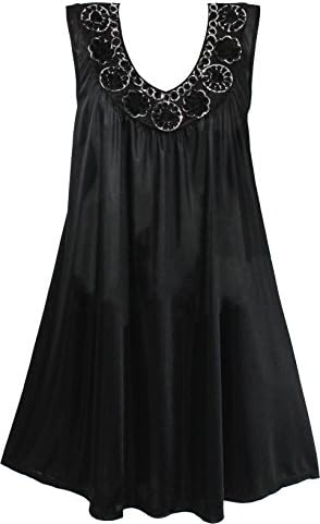 Venice Womens' Silky Looking Nightgown With Flowers 3X-Large Black
