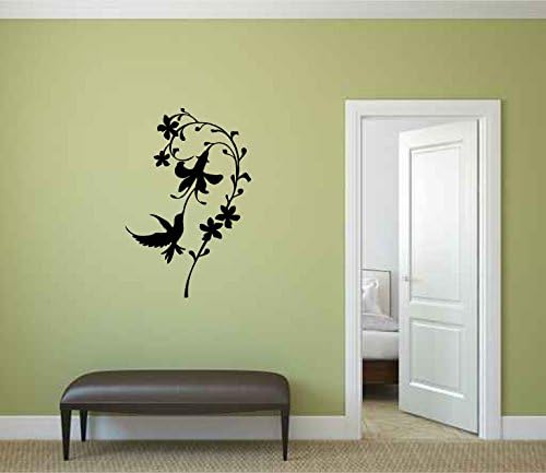 Hummingbird and Flowers Silhouette Vinyl Wall Decal Sticker Graphic