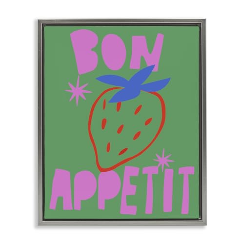 Stupell Industries Contemporary Bon Appetit Gray Framed Floater Canvas Wall Art…