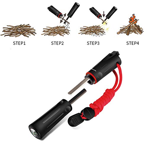 morpilot Coltello Svizzero e Pietra Focaia Set 15 in 1 Coltello Multiuso e 5 in 1 Fire Starter con Fischietto e Bussola per Il Campeggio, Escursioni e Emergenza