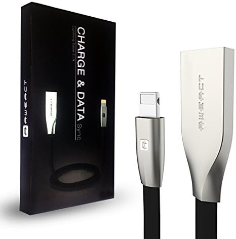 aweact Zinc Alloy Lightning to USB Cable (6 ft / 2m) - Flat Durable Cord Super Fast Charging Data Transfer 8 Pin Tangle Free for iPhone 7/7 Plus/6S/6S Plus/6/6 Plus/5/5S/5C/Se/iPad/iPod