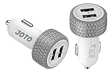 [ USB Car Charger ] JOTO Dual Ports USB Car Charger 4.8A/24W with Smart IC Intelligent High Speed Charging [Wheel Series] - Portable Quick Car Charger compatible with Apple and Android devices (iPhone, iPad, Apple Watch, Samsung Galaxy, Galaxy S6, HTC M9, Nexus, Motorola, Nokia, Sony, MP3, GPS, Bluetooth Speaker and More) Mobile Smartphones and Tablets UNIVERSAL Portable Rapid Travel Charger, 2 Ports Quick USB Car Charger Adapter [Light Grey / White]