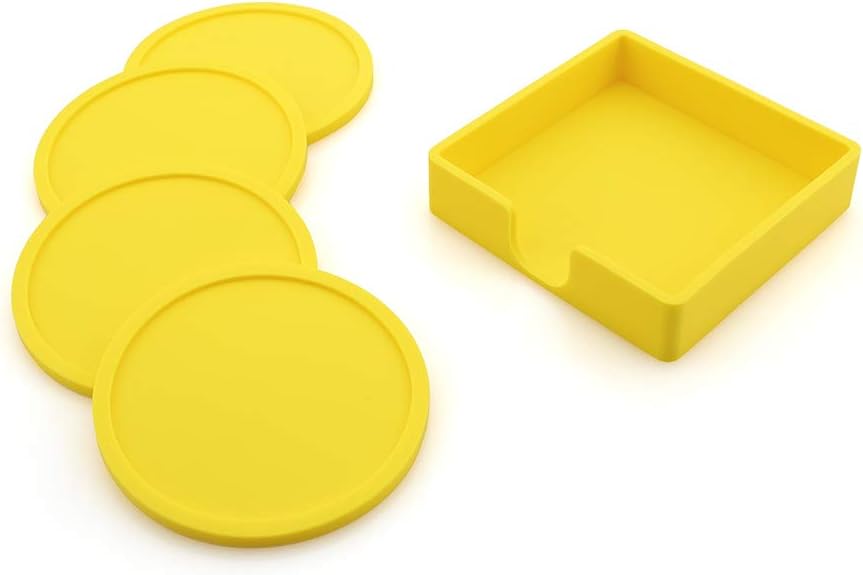 Food Grade Silicone Coaster4-Piece Thick Heat Insulation Mat Set With Stand, 3.94in Tea Coaster