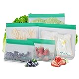 Reusable Food Storage Bags, Nomeca 5 Pack Extra Thick BPA-FREE PEVA Ziplock Sandwich Bag, Airtight Leakproof Freezer Safe Bags for Lunch, Meal Prep, Snack, Liquid, Fruit, Sous Vide - 3 Large 2 Small