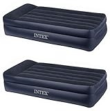 Intex Twin Raised Pillow Rest Flocked Airbeds with Built-In Air Pump (2 Pack)