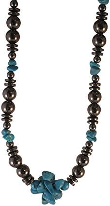 Zen Canyon Magnet Health Therapy Magnetic Hematite with Synthetic-Turquoise Cluster Necklace, 18"