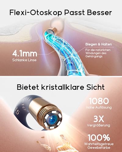BEBIRD Earsight Plus R37R Kit De Ferramentas Para Limpeza e Remoção De Cera Do Ouvido, Câmera Otoscópica Flexível Com Luz, Pinça Sem Fio Para Remoção De Cera Do Ouvido (Azul)