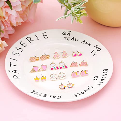 TAOMOCO 24 Pairs Hypoallergenic Stud Earrings Set for Girls Sensitive Ears With Stainless Steel Post Colorful Cute Earrings for Girls Women