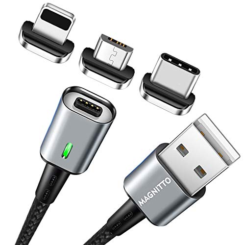 Magnetic Charging Cable MAGNITTO 3 in 1 - Magnetic Adapter - USB C Magnetic - Micro USB Magnetic Cable - USB Type C Power Cable - Compatible Quick Charge 3.0 chargers - 3ft, the newest model 2018 GEN4
