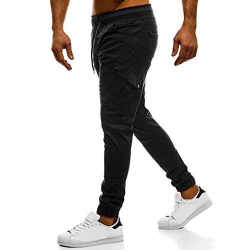 ☀☀NEARTIME Clearance Men's Trousers, Autumn Fashion Men's Sport Loose Sweatpants Pure Color Bandage Drawstring Pencil Pants