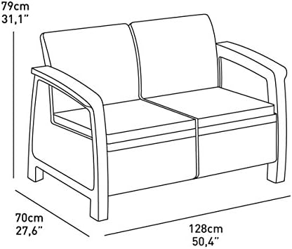 Conjunto de jardim externo keter corfu, 4 lugares e mesa com almofadas incluídas, resina com acabamento de vime plano, marrom