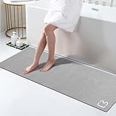 RUERYA Grey Bath Mat 17" x 59" Extra Long Bathroom Mat Large Fast Dry Super Absorbent Non-Slip Rubber Backed Shower Mat Bath Rugs Mats for Bathroom Floor, Tub, Shower, Sink, Gray