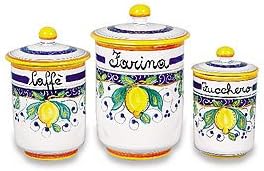 Umbria Alcantara Hand Painted Ceramic Flour Canister - Farmhouse Style - 6"D x 9.5"H