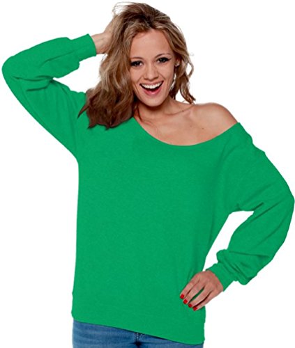 Vizor Women's Off The Shoulder Oversized Slouchy Sweatshirt Sexy Off Shoulder Tops Long Sleeve (M, Kelly)