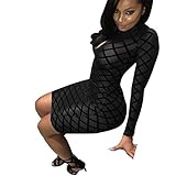 Mojessy Women Lady Keyhole Mesh Bandage Bodycon Pencil Party Club Midi Dress