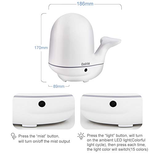 Cadrim Essential Oil Diffuser Tap-Tap LED Lights Ultrasonic Humidifier Aromatherapy Cool Mist Diffuser 200ml with 7 Colors Waterless Auto-Off No Noise for Home Decor Office Bedroom Living Room Baby