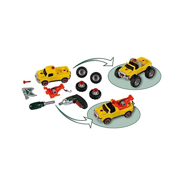 Theo Klein 8168 Bosch Truck Set, 3 in 1 I Konstruktionsset für 3 LKW-Modelle I Inkl. batteriebetriebenem Spiel… – Bild 4
