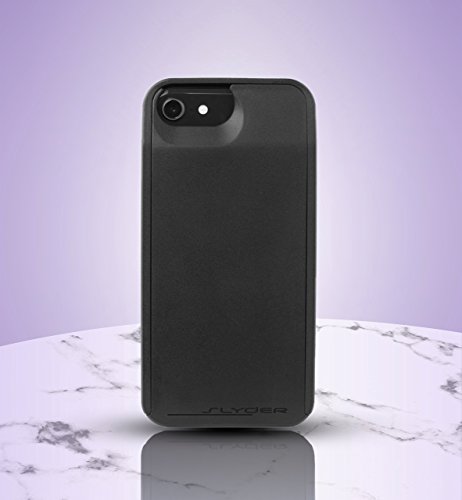 Slyder iPhone 6, 6s, 7 & 8 Wallet Case, Black. The Slider feature reveals a hidden card holding compartment. An integraged ramp allows easy removal of your cards. Military grade plastic protects.