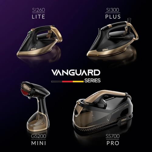 Feller Germany Vanguard Plus Steam Iron 3000W,Grab-to-Steam Technology,Prime Gold Ceramic 2x Sole Plate+Anti Calc,Anti Drip,Auto Shut Off,Display,Turbo Steam, SI300,2Y Guarantee-UAE Version (Gold)