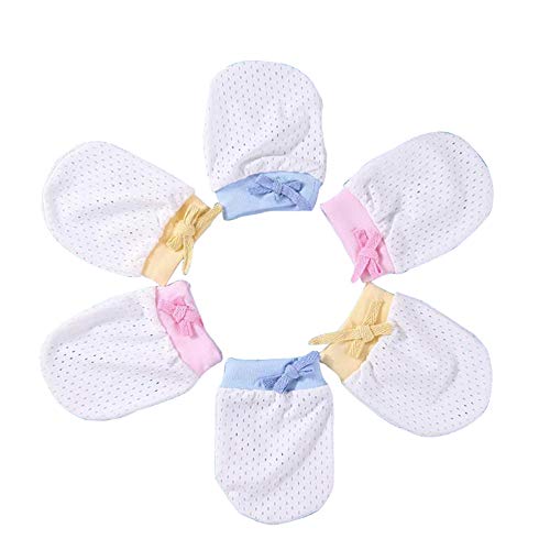Ehdching Pack of 3 Baby Mesh Gloves Cotton No Scratch Mittens for Unisex 0-12 Months Newborn Infan (Mesh white, 0-3 Months)