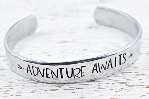 Adventure Awaits Graduation Bracelet Gift Hand Stamped Cuff
