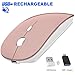 Rechargeable Wireless Mouse, 2.4G Slim Mute Silent Click Noiseless Optical Mouse with USB Receiver (Stored at Bottom of The Mouse) Compatible with Notebook, PC, Laptop, Computer, MacBook (Rose Gold)
