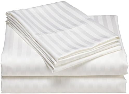Francois et Mimi ST400QW 400 Thread Striped 100% Cotton Sheet Set, Queen, White