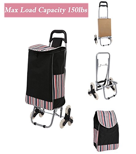 Benlet Folding Shopping Cart Climbing Trolly Waterproof Grocery Laundry Utility Cart with Wheel Bearings Stainless Steel 150lbs Capacity (Black, US Stock) - Thumbnail 3