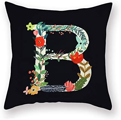 Fukeen Black Throw Pillow Covers English Alphabet “B” Letter Stickers with Flower Leaves Feather Decorative Pillow Case Cushion Cover Super Soft Square 18”x18” Pillow Protectors Home Bed Room Decor