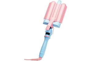 Flower Beauty 1.25" Tourmaline Ceramic Triple Barrel Curling Iron - Effortless Beach Waves, Simple Clamp, Adjustable Heat Setting