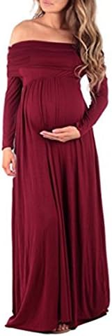 TOKYO CHIC Women's Cowl Neck Off-Shoulder Long Sleeves Flowy Maxi Maternity Dress
