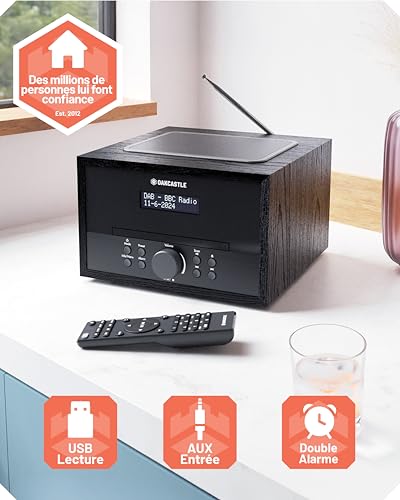 Mini HiFi CD Radio Dab+ | Bluetooth CD Player with 40W Speakers | Alarm Clock Radio with Dual Alarm, 99 Stations | USB, AUX, MP3 | Remote Control Included | Oakcastle DAB400