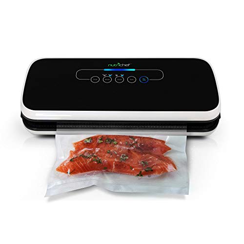 NutriChef Vacuum Sealer | Automatic Vacuum Air Sealing System For Food Preservation w/ Starter Kit | Compact Design | Lab Tested | Dry & Moist Food Modes | Led Indicator Lights (Black) (Renewed)