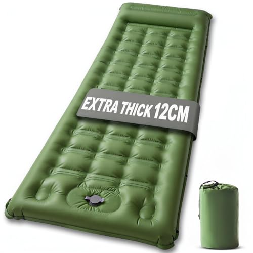 SWTMERRY High Quality Inflatable Sleeping Mat - 12cm Thickened Sleeping Mat with Foot Pump & Pillow, Waterproof Lightweight Space Saving Air Mattress for Outdoor Camping, Hiking, Beach, Travel, Tent
