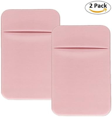 Finseng 2 Packs Phone Card Holder Pouch Pocket Stick on Phone Wallet Card Sleeves with Flap for iPhone, Android &amp; All Smartphones (Pink)
