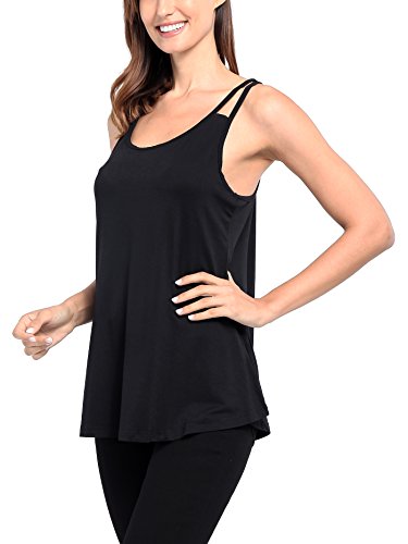 Helloacc Women Tank Tops Loose Fit,Round Neck Summer Activewear Tank Tops No Built in Bra Modern Spaghetti Strap Tunics Casual Loose Tank Tops for Women Ladies Tunic Tops Petite Size Black M