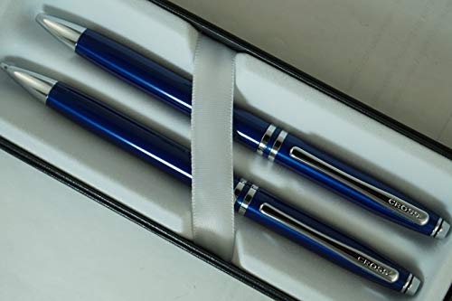 Cross Classic Executive Companion Avatar Midnight Blue Lacquer and Extremely Polished Chrome Appointments with Distinctive Cross Special Signature Mid Rings, Pen and 0.7MM Pencil Set.