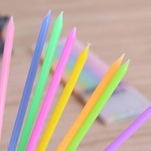 GKanMore 24 Count Long Thin Birthday Candles in Holders Rainbow Cake Candles for Party Wedding Birthday Cake Decoration