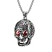 Unisex Gothic Skull Pendant Necklace, Stainless Steel Skeleton Pendant Chain Necklace with Red Gem Eyes 26inches for Men Women Jewelry Black
