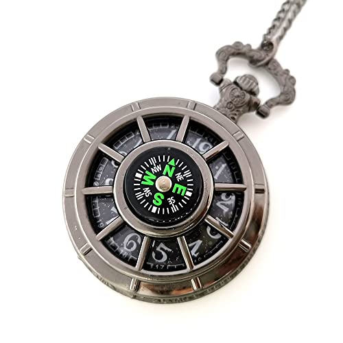 plyrmonth Men's Retro Multifunctional Pocket Watch,Quartz Compass Gift Pocket Watch,Black Starry Sky Dial with Chain,Birthday,Christmas,Father's Day Gift.