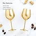 VonShef Brushed Gold Stainless Steel Wine Glasses Set of 2 16oz Shatter Proof Glasses with Gift Box