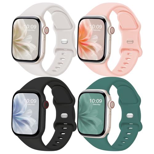 CREFORT band Compatible with Apple Watch Bands 38mm 40mm 41mm 42mm 44mm 45mm 49mm Women Men,Soft Silicone Replacement Strap Accessory Compatible for iWatch Wristbands Series SE/8/7/6/5/4/3/2/1 Wine/White/Blue/Emerald green