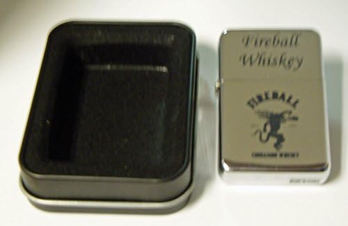 Fireball Whiskey Engraved Chrome Plated Brass Lighter in Black Tin Case Refillable Reuseable