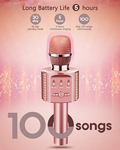 TECBOSS Microphone for Kids, Wireless Bluetooth Karaoke Microphone with LED Lights, The Best Gifts Toys for 4 6 8 10 12 Year Old Girls Boys - Thumbnail 3