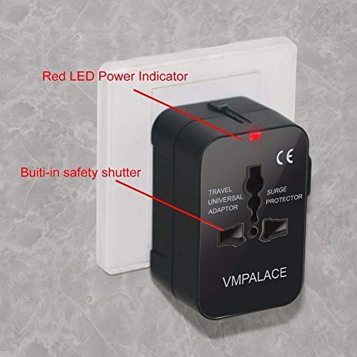 Travel Adapter, VMpalace Worldwide All in One Universal Power Converters Wall AC Power Plug Adapter Power Plug Wall Charger with Dual USB Charging Ports for USA EU UK AUS Cell phone laptop
