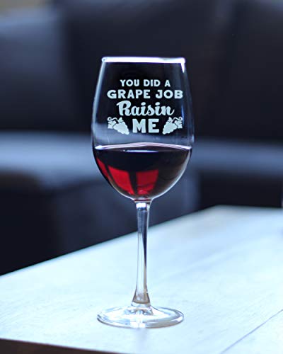 Grape Job Raisin Me | Wine Glass with Stem for Mom | Cute Funny Wine Gift Idea | Unique Personalized Glasses for Mother's Day or Birthday - Thumbnail 2