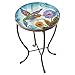 Benzara Deco 79 Console Round Glass Metal Indoor Outdoor Garden Patio Accent Table, Mosaic