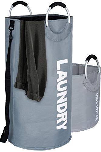 Clorso X-Large Laundry Basket Bundle with Small Bag for Delicates, Collapsible Fabric Laundry Hamper, Foldable Clothes Bag, Folding Washing Bin (Gray)