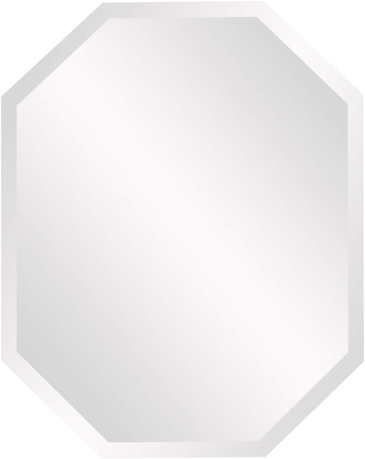 Howard Elliott Frameless Silver Octagonal Wall Hanging Mirror, Elegant Beveled Edges Frameless Wall Hanging Mirror, Modern Accent Decorative Vanity Mirror for Bathroom, Entryway, Bedroom, 22 x 28 inch